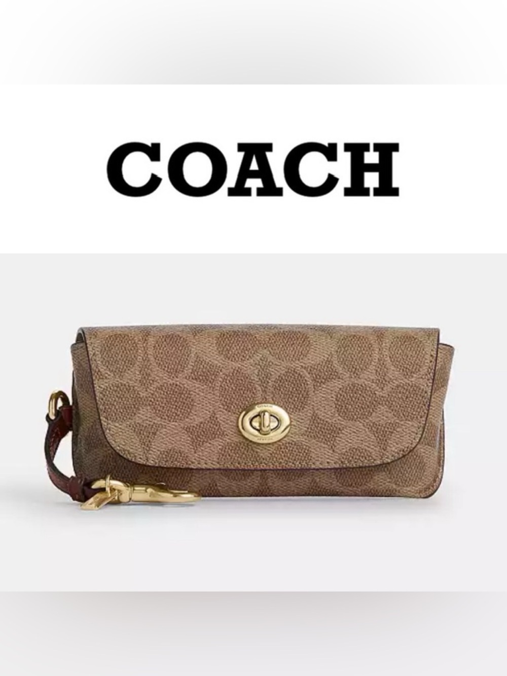 NEW Coach Signature Print Tan Brown Multi Coated Canvas Leather Sunglasses Case - Picture 9 of 15